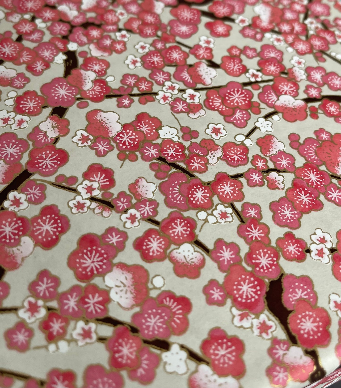 友禅和紙 お道具箱(深ボックス型) 梅の木 オフホワイト/ピンク