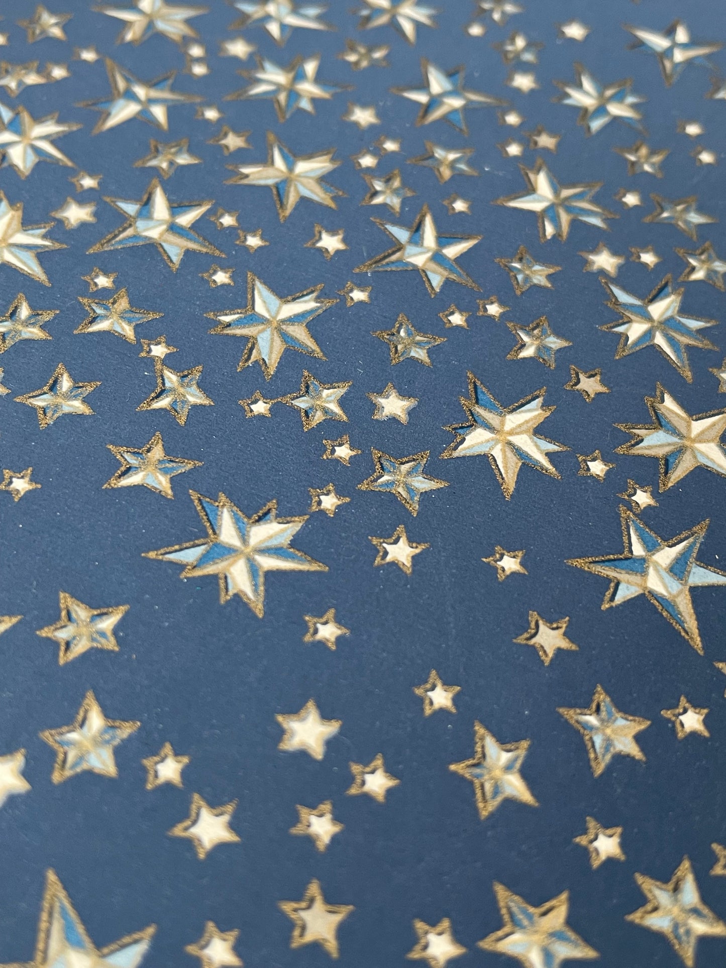 友禅和紙 お道具箱 (深ボックス型)ORIGAMI STAR ブルー 金糸目