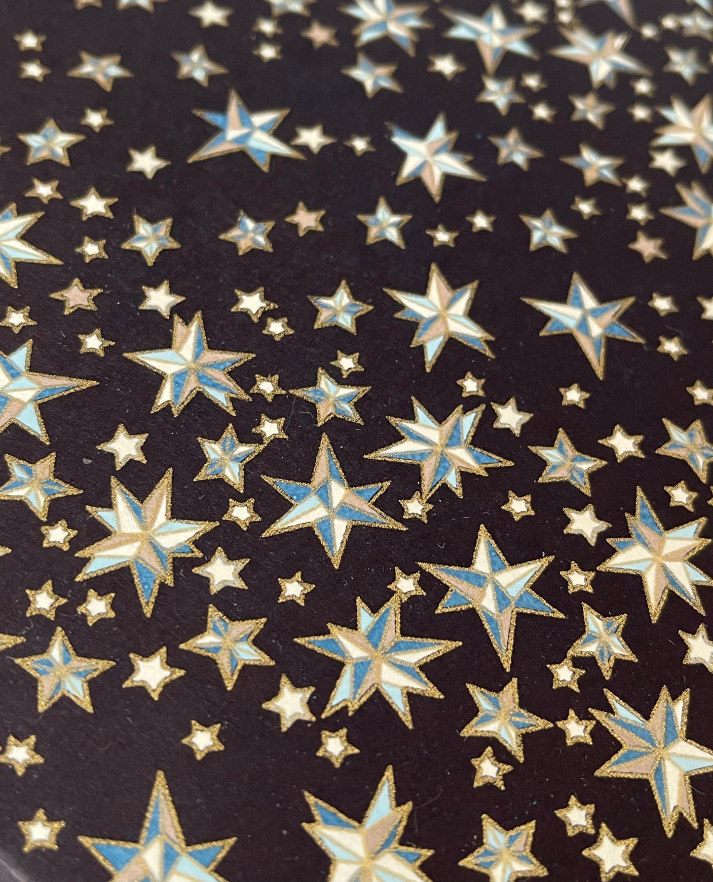 友禅和紙 お道具箱 (浅型)ORIGAMI STAR ダークネイビー/ パープル 金糸目