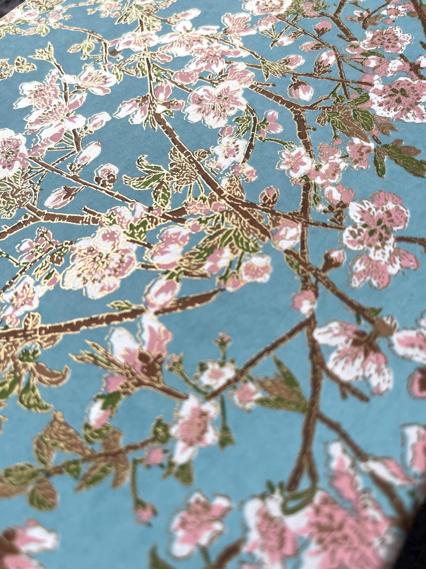 友禅和紙 お道具箱 (浅型) 桃の木 水色