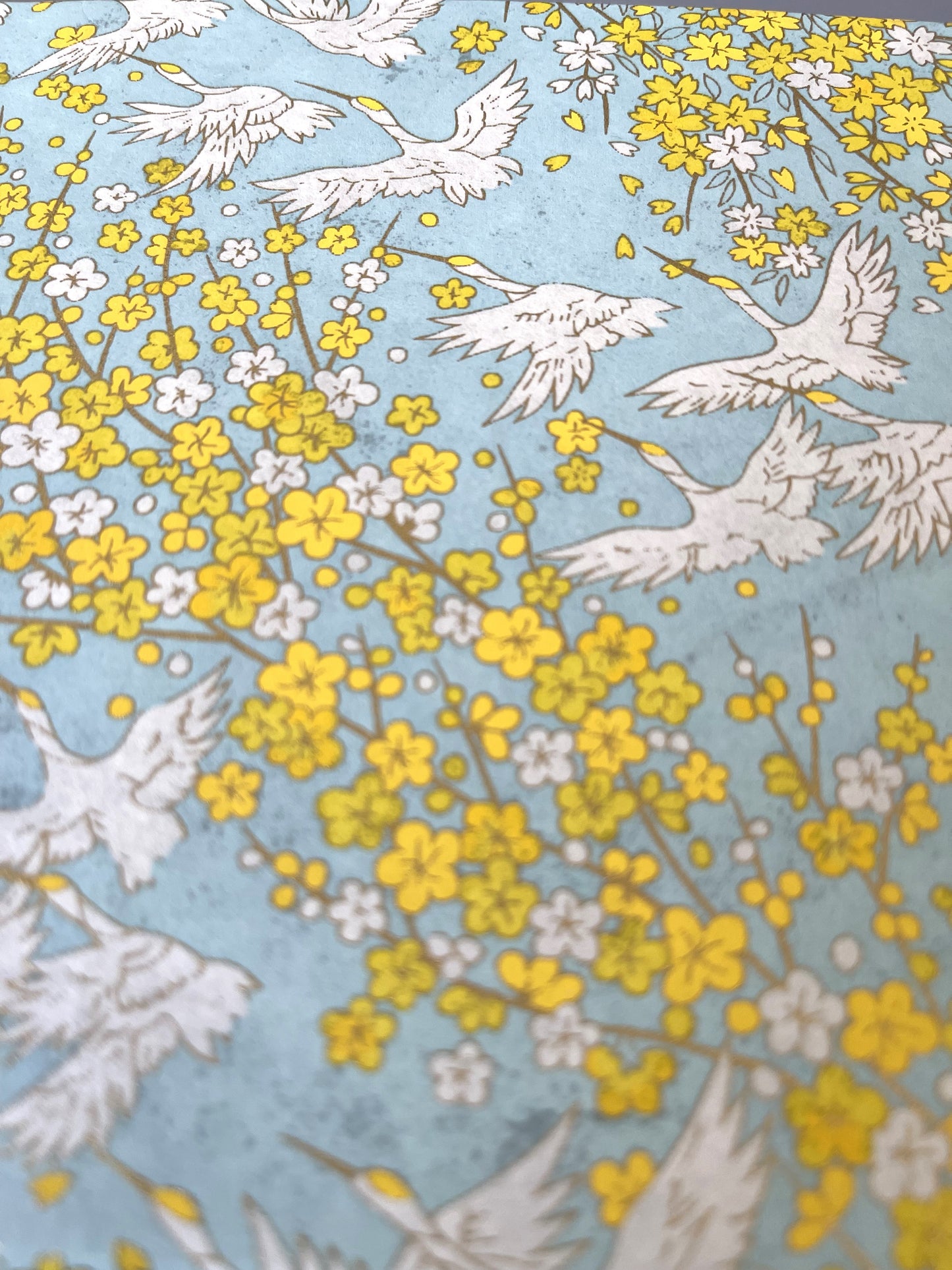 友禅和紙 お道具箱 鶴と梅 (深ボックス型) 水色