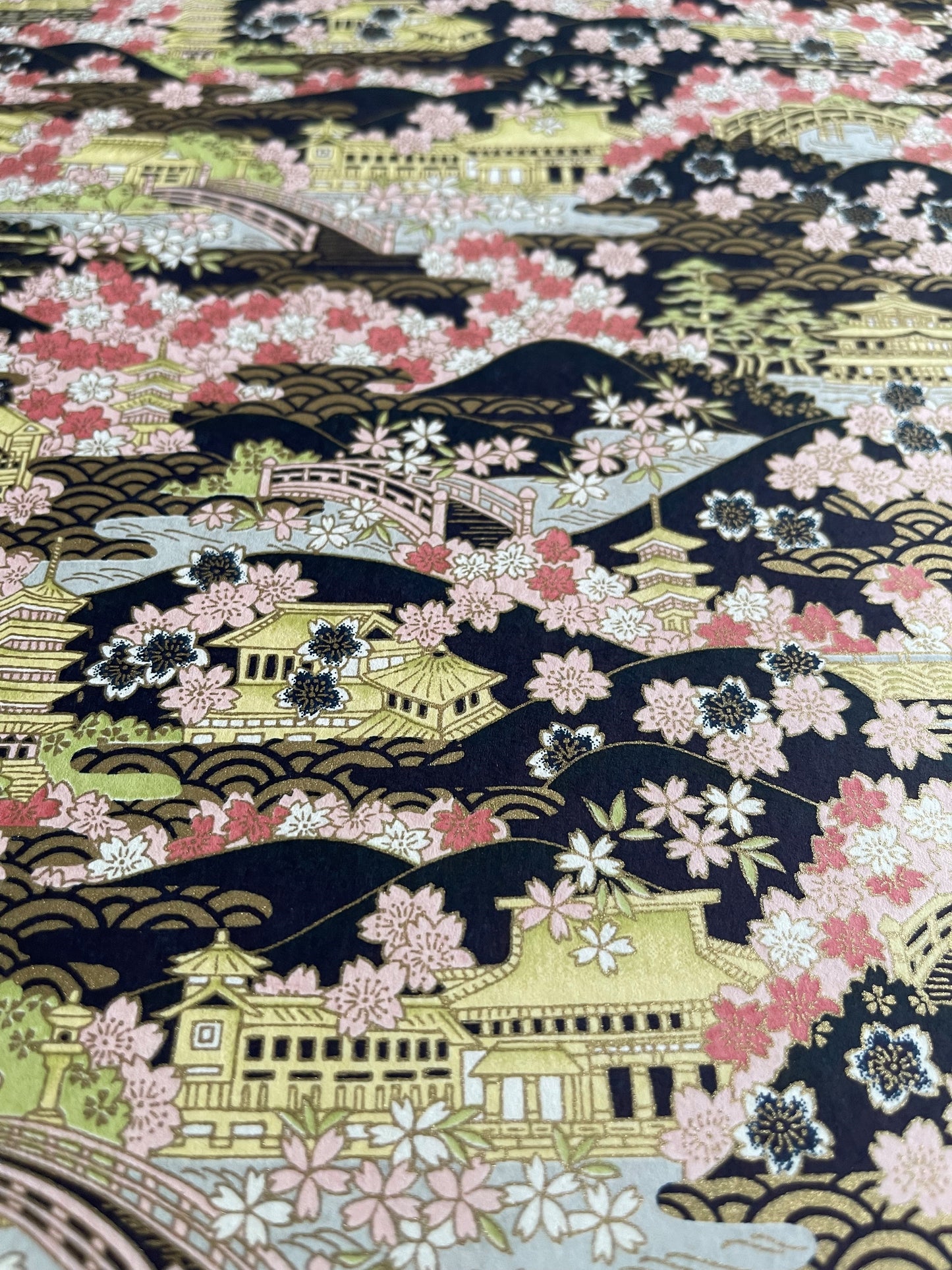 友禅和紙 お道具箱 (浅型)京の街 ブラック