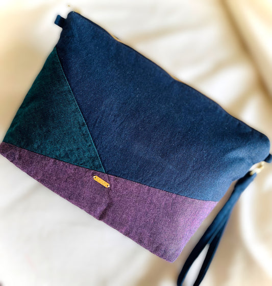 三河木綿　むかしもめん　クラッチ/ポーチ（チェーン付き）NAVY