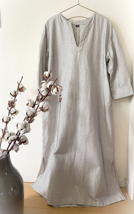 三河木綿　刺し子織　ロングワンピース(1本刺し子）