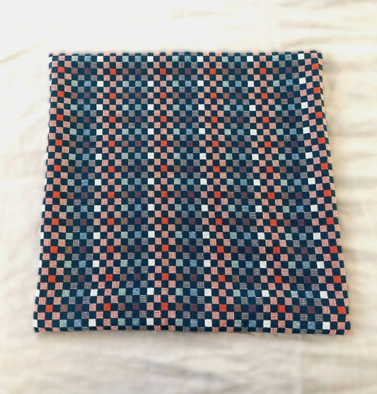 尾州 ドビー織り　正方形クッションカバー（市松　ネイビー）50cm×50cm