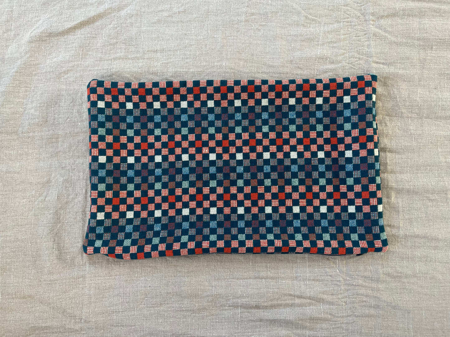 BISHU Dobby Rectangular Cushion Cover (Checkered Navy) 30cm x 50cm