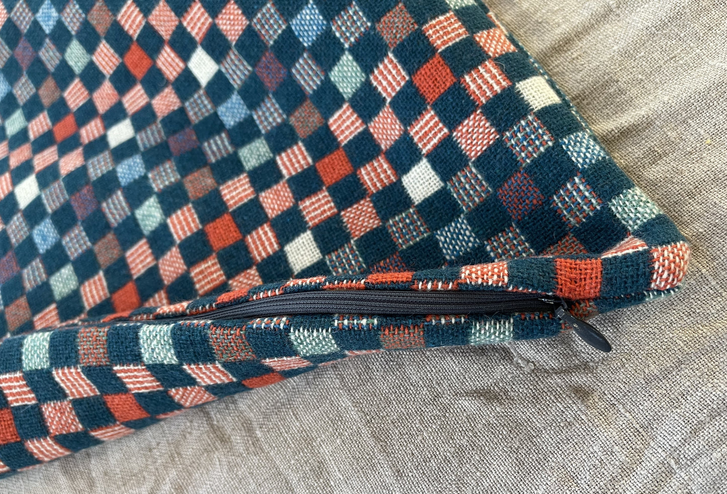 BISHU Dobby Rectangular Cushion Cover (Checkered Navy) 30cm x 50cm