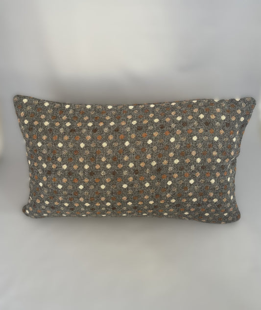 尾州 ドビー織り　長方形クッションカバー  30cm×50cm  （水玉　グレー）