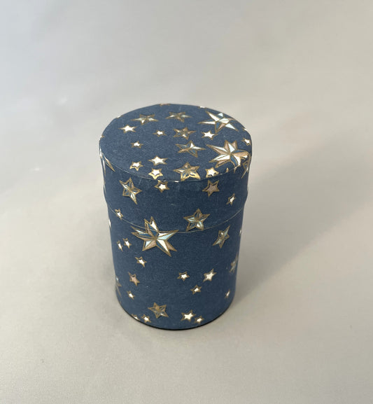 友禅和紙お茶缶  S (茶葉40 g用)　ORIGAMI STAR スモークブルー/金糸目