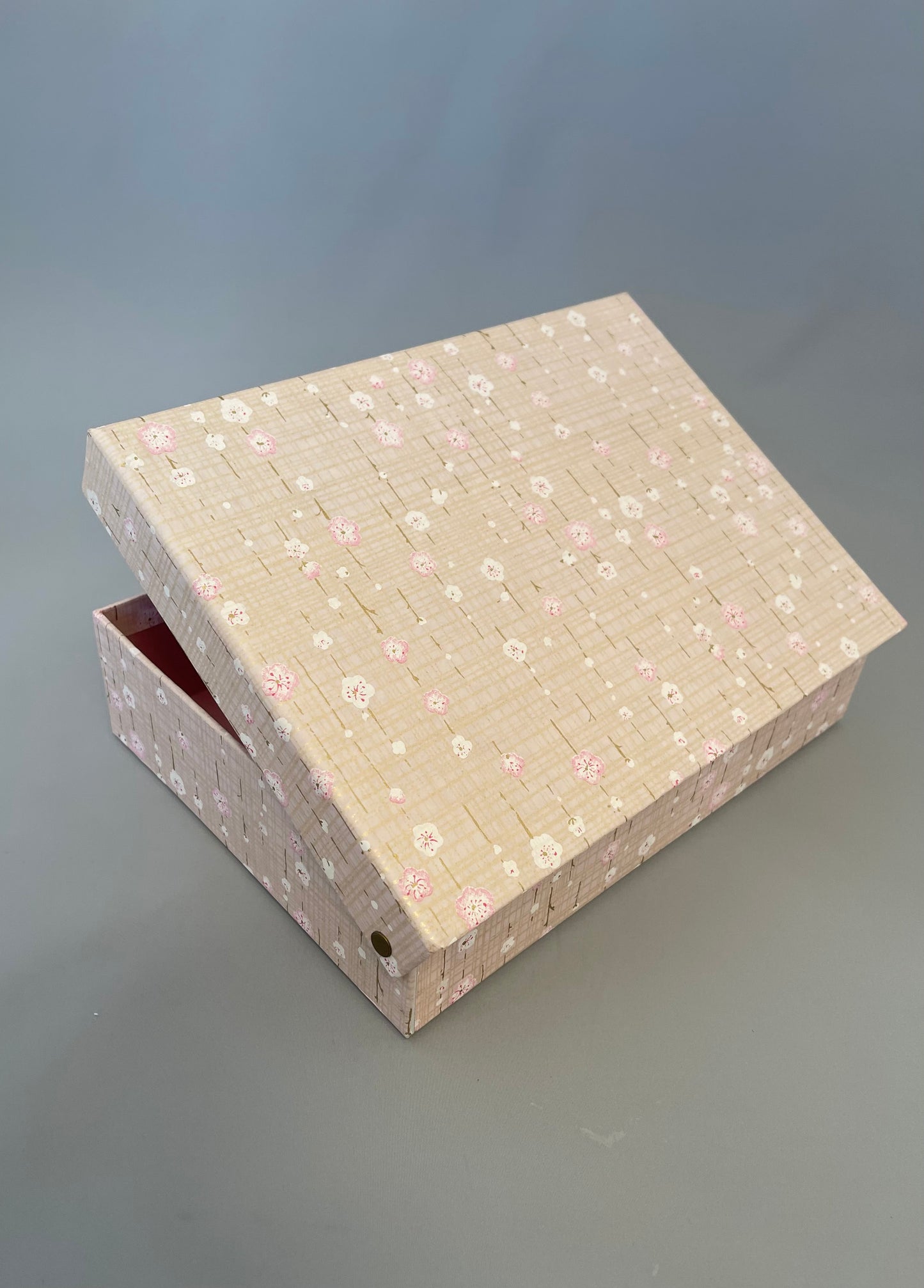 Yuzen Washi Tool Box (Shallow) with Weeping Plum Blossom Design (Pink)