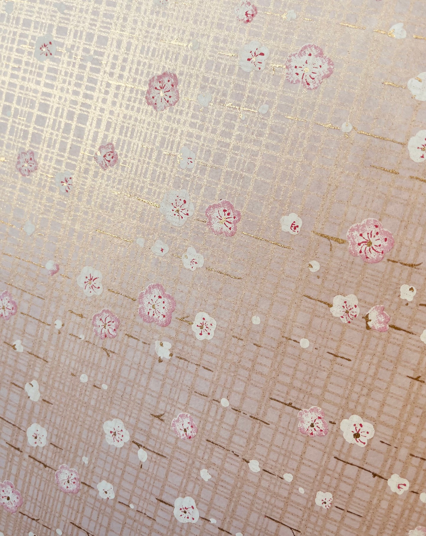 Yuzen Washi Tool Box (Shallow) with Weeping Plum Blossom Design (Pink)