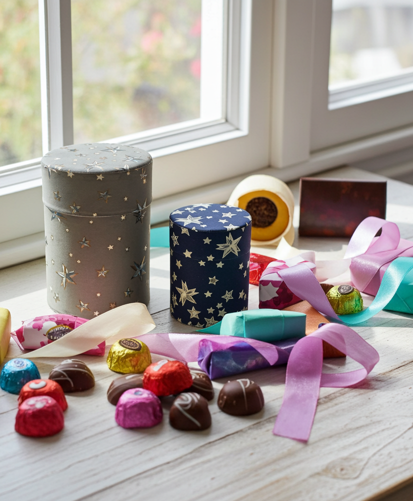 Yuzen Washi Tea Canister M (for 100g tea leaves) ORIGAMI STAR Gray