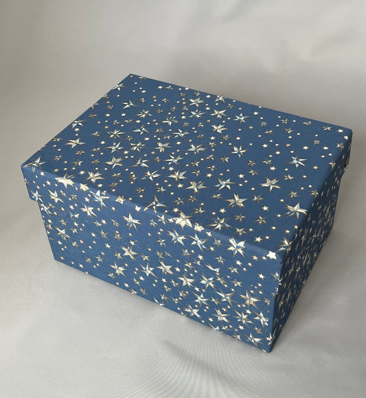 友禅和紙　ハンドメイドボックス (深ボックス型）ORIGAMI STAR   ブルー　金糸目