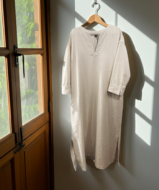 三河木綿　刺し子織　ロングワンピース(杉綾）